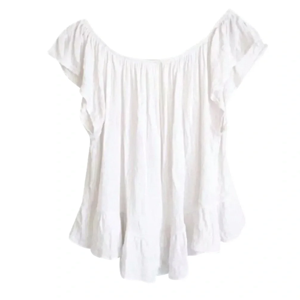 Free People Top Medium 8 10 White Wear 2 Ways Scoop or Cold Shoulder SOFT NWT